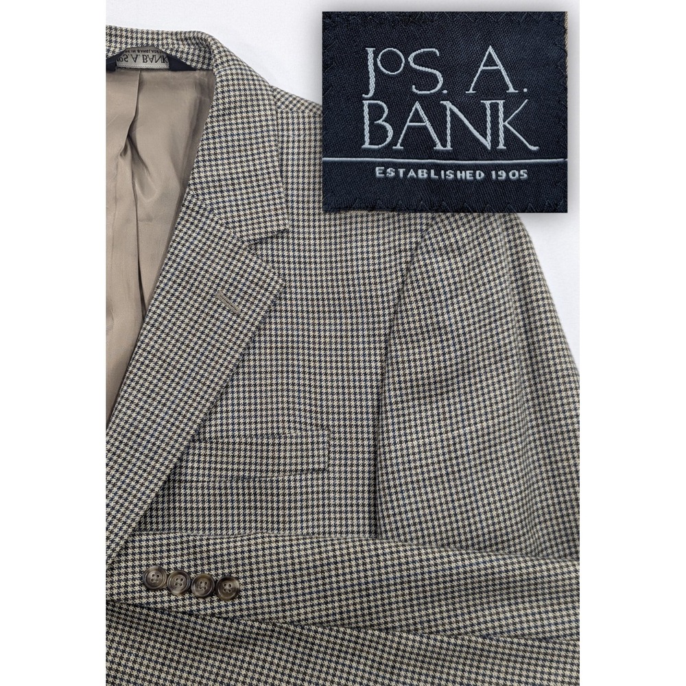 Jos. A. Bank Blazer Sport Coat Suit Jacket Silk Wool Houndstooth 40R 44"‎ EUC